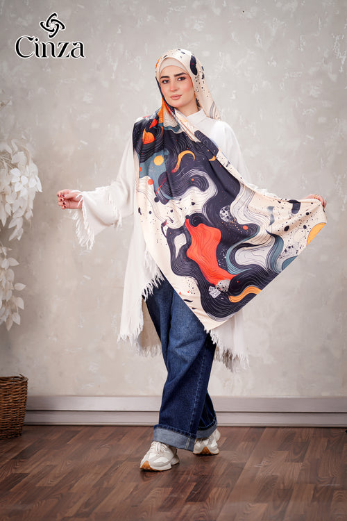Aura abstract printed satin hijab by Cinza