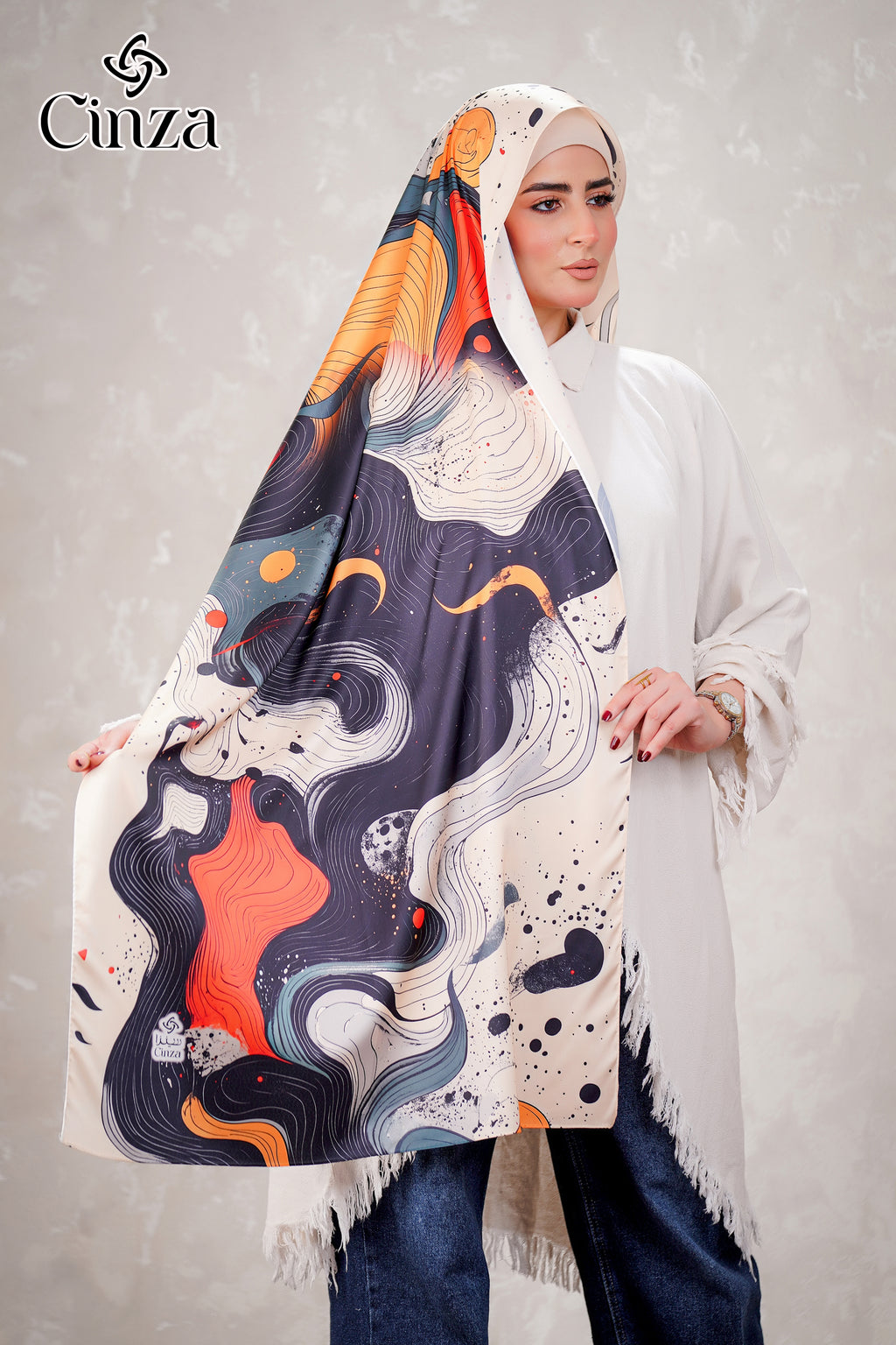 Luxury printed satin hijab for modest fashion