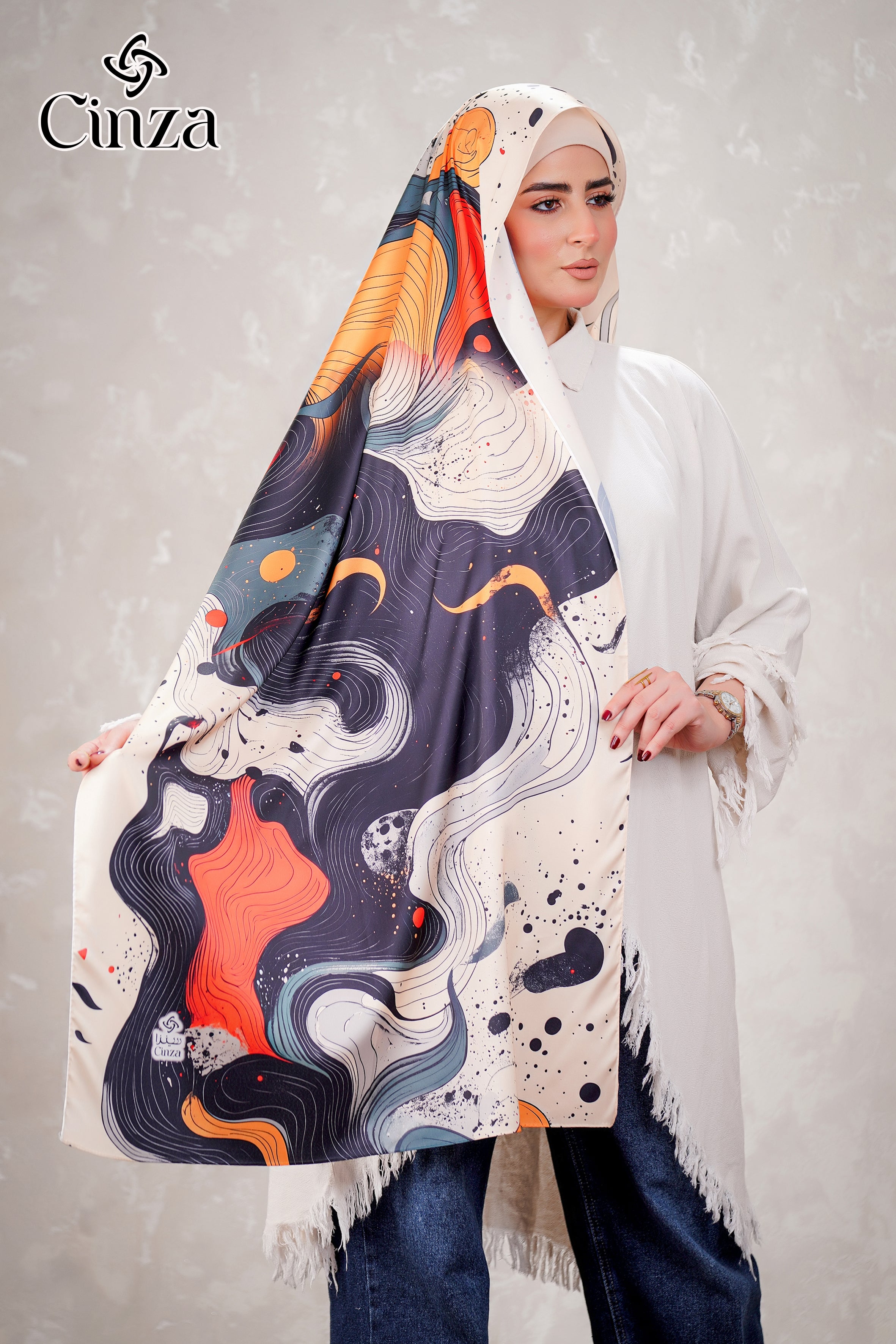 Luxury printed satin hijab for modest fashion