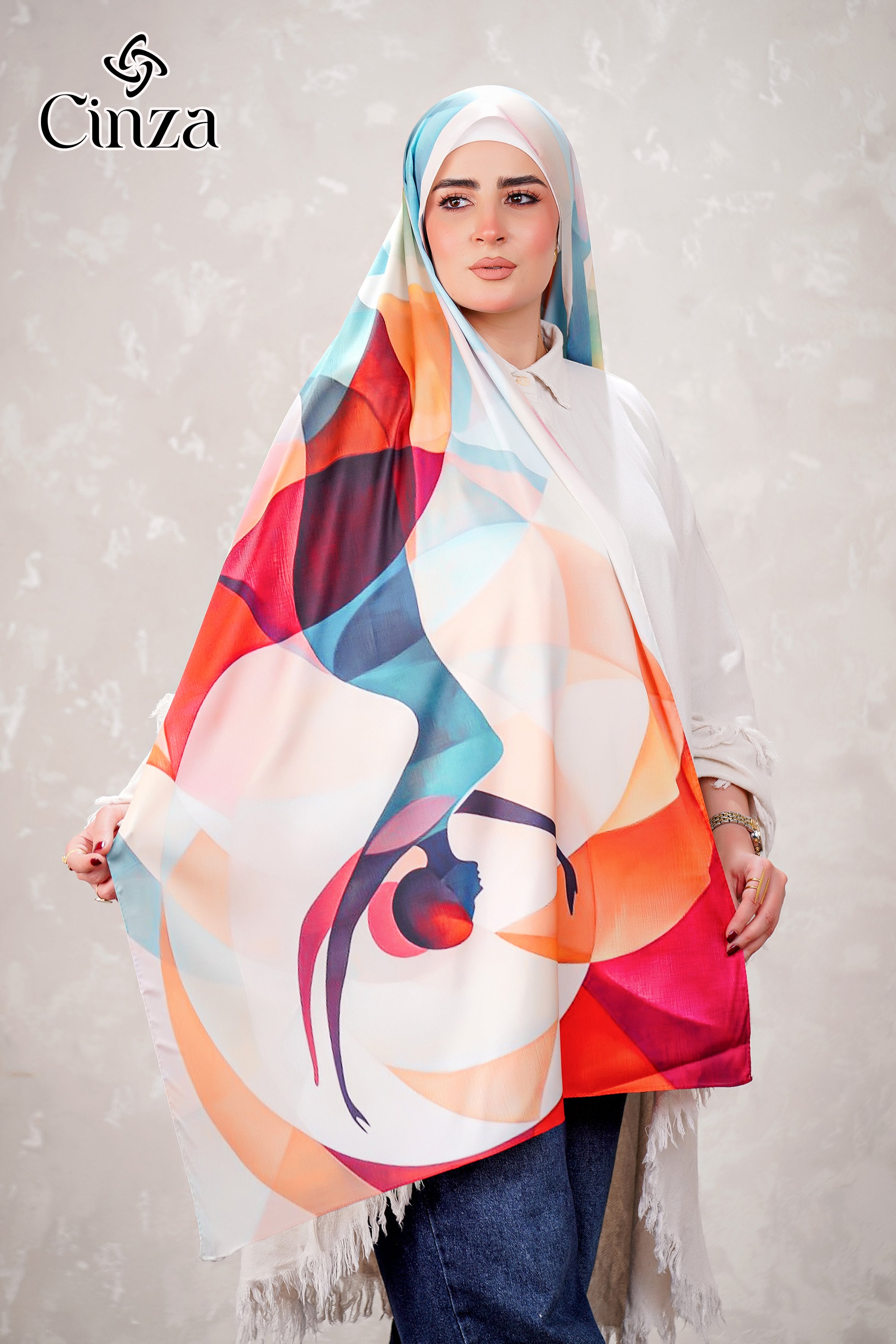 La Danza abstract printed satin hijab by Cinza