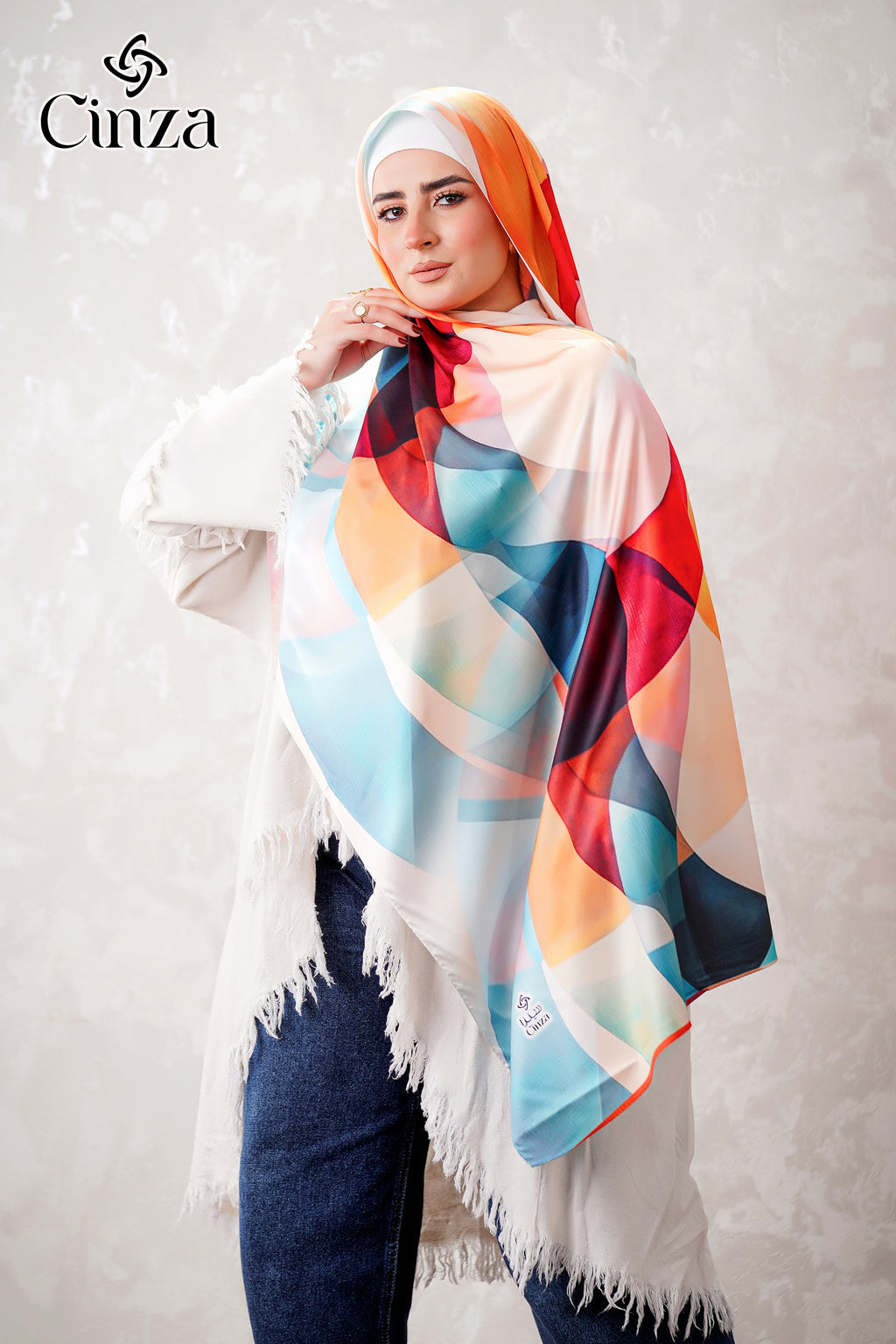 Elegant multicolor satin hijab scarf by Cinza