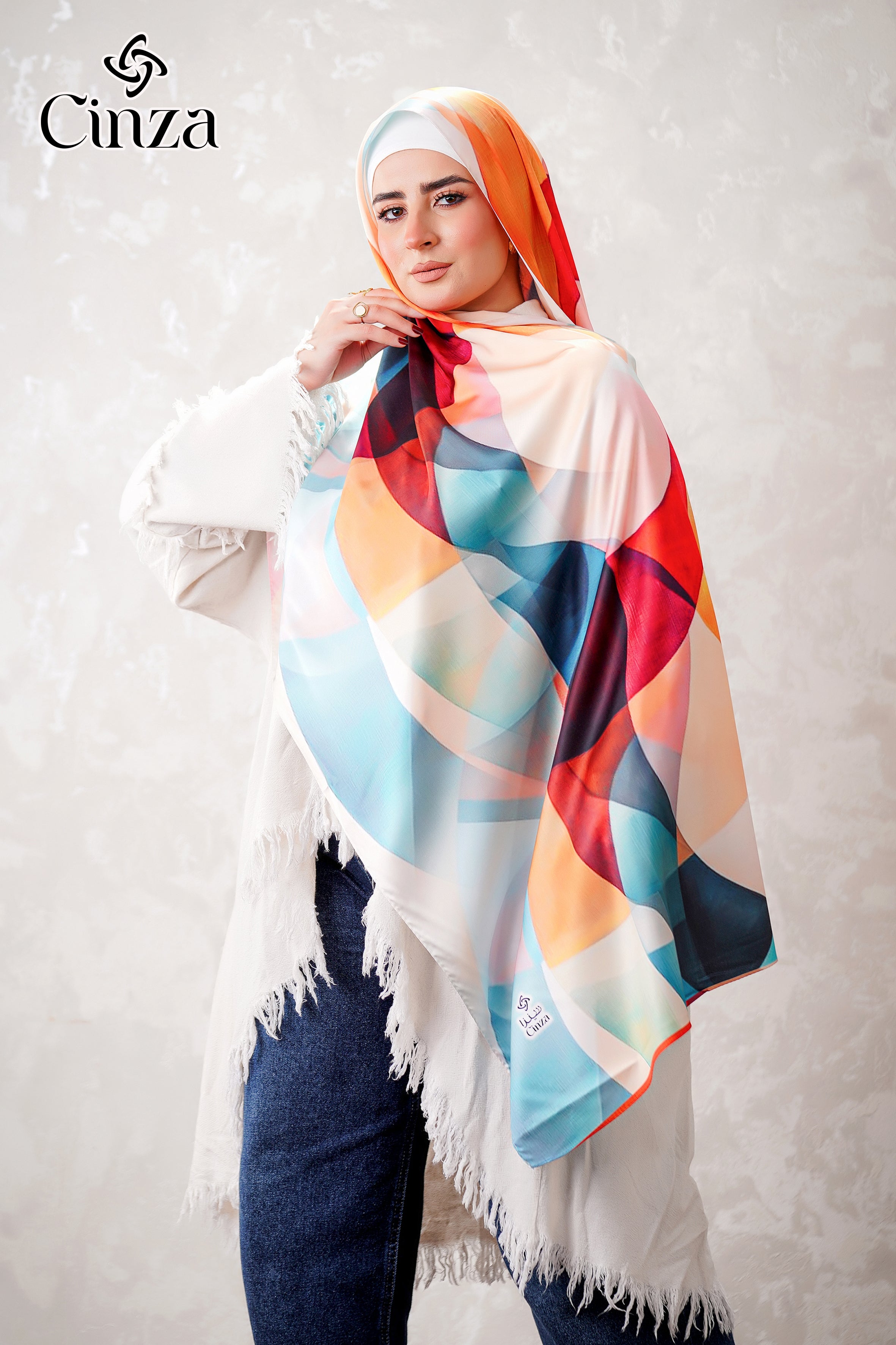 Elegant multicolor satin hijab scarf by Cinza