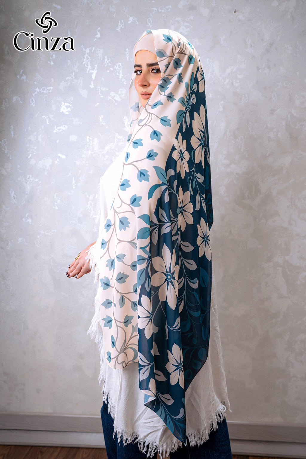 Elegant floral print chiffon hijab by Cinza