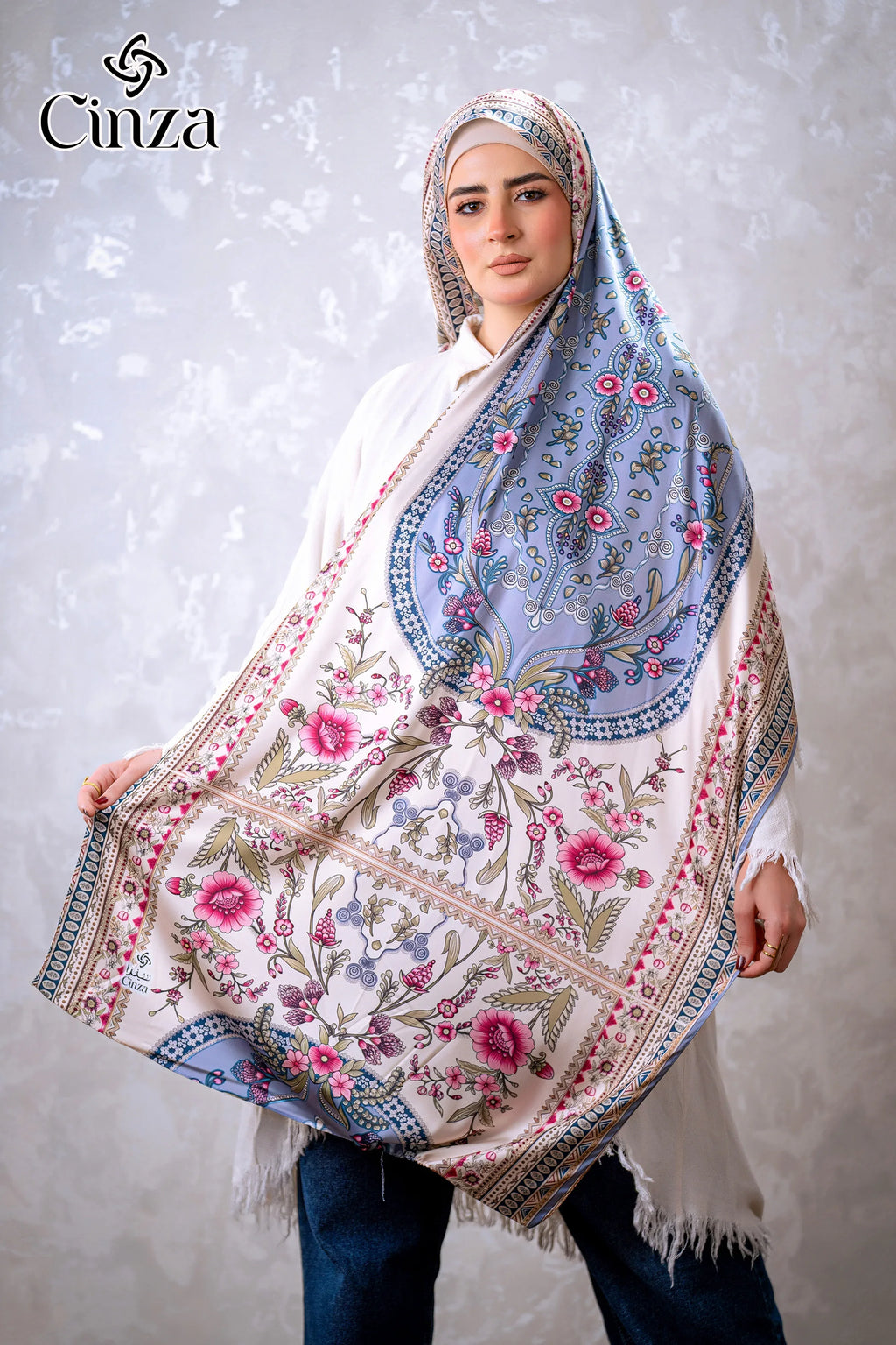 Luxury floral satin hijab for modest fashion