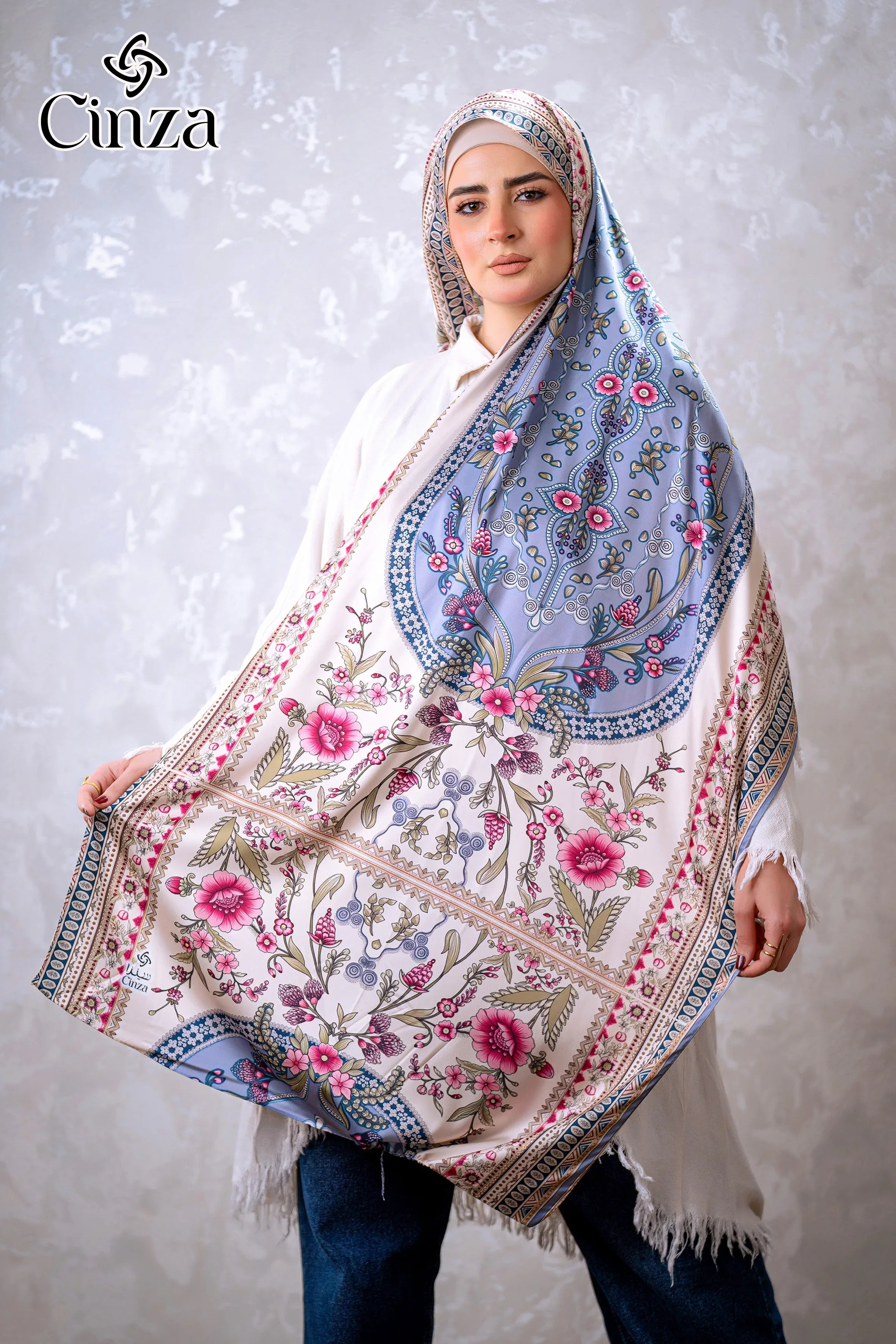 Luxury floral satin hijab for modest fashion