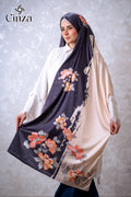 Flora black floral printed satin hijab by Cinza