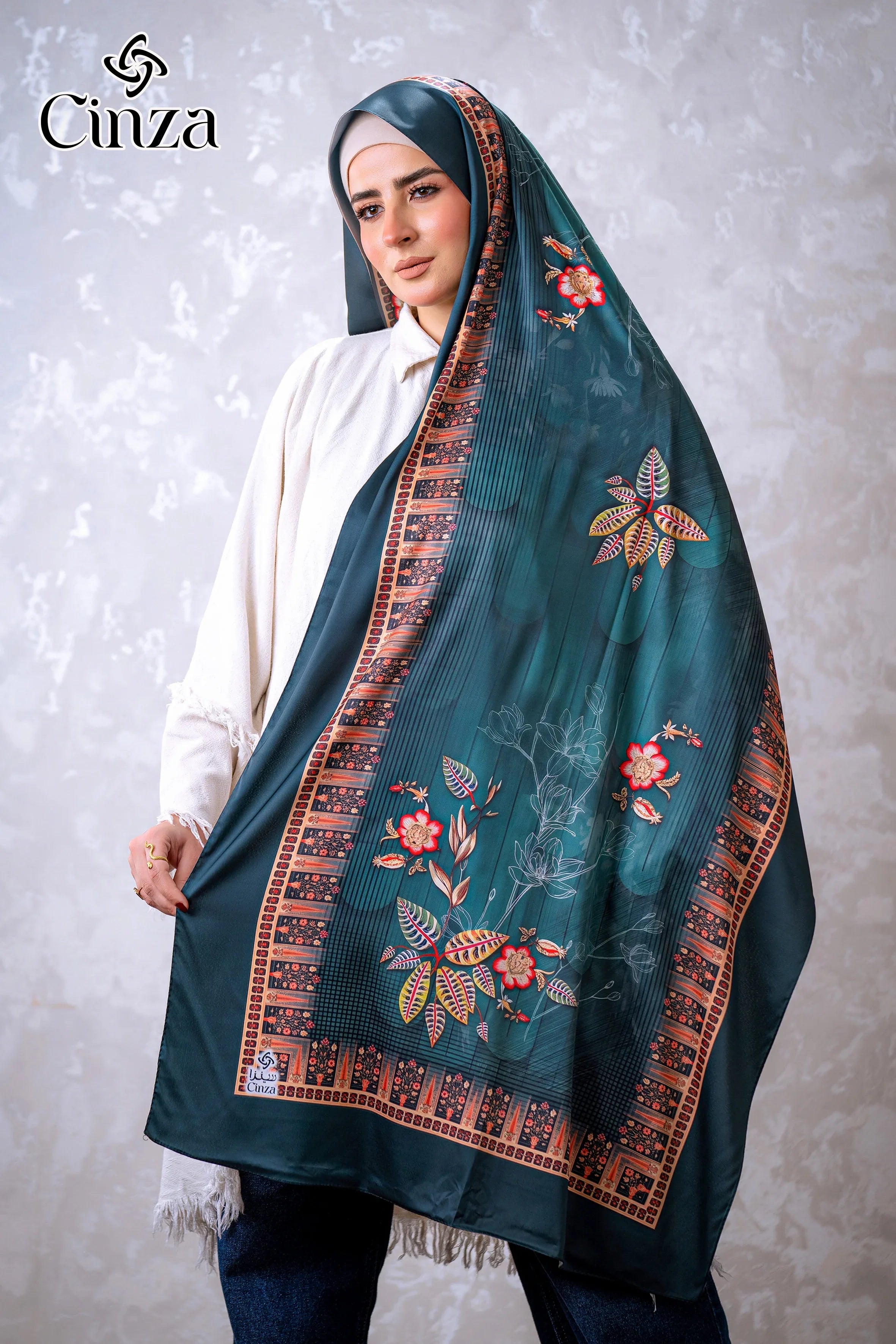 Luxury floral satin hijab for modest fashion