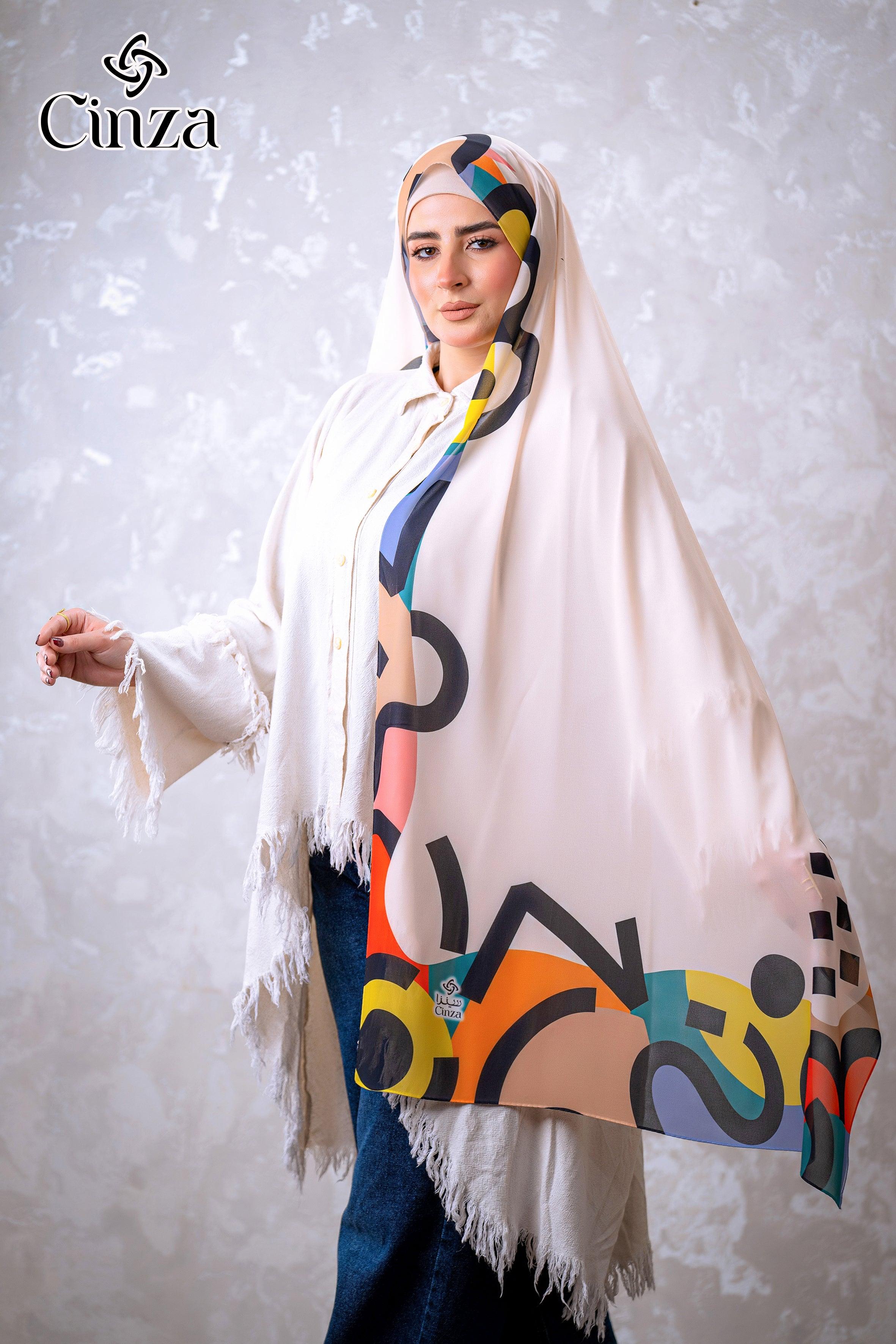 Celoura white printed chiffon hijab by Cinza