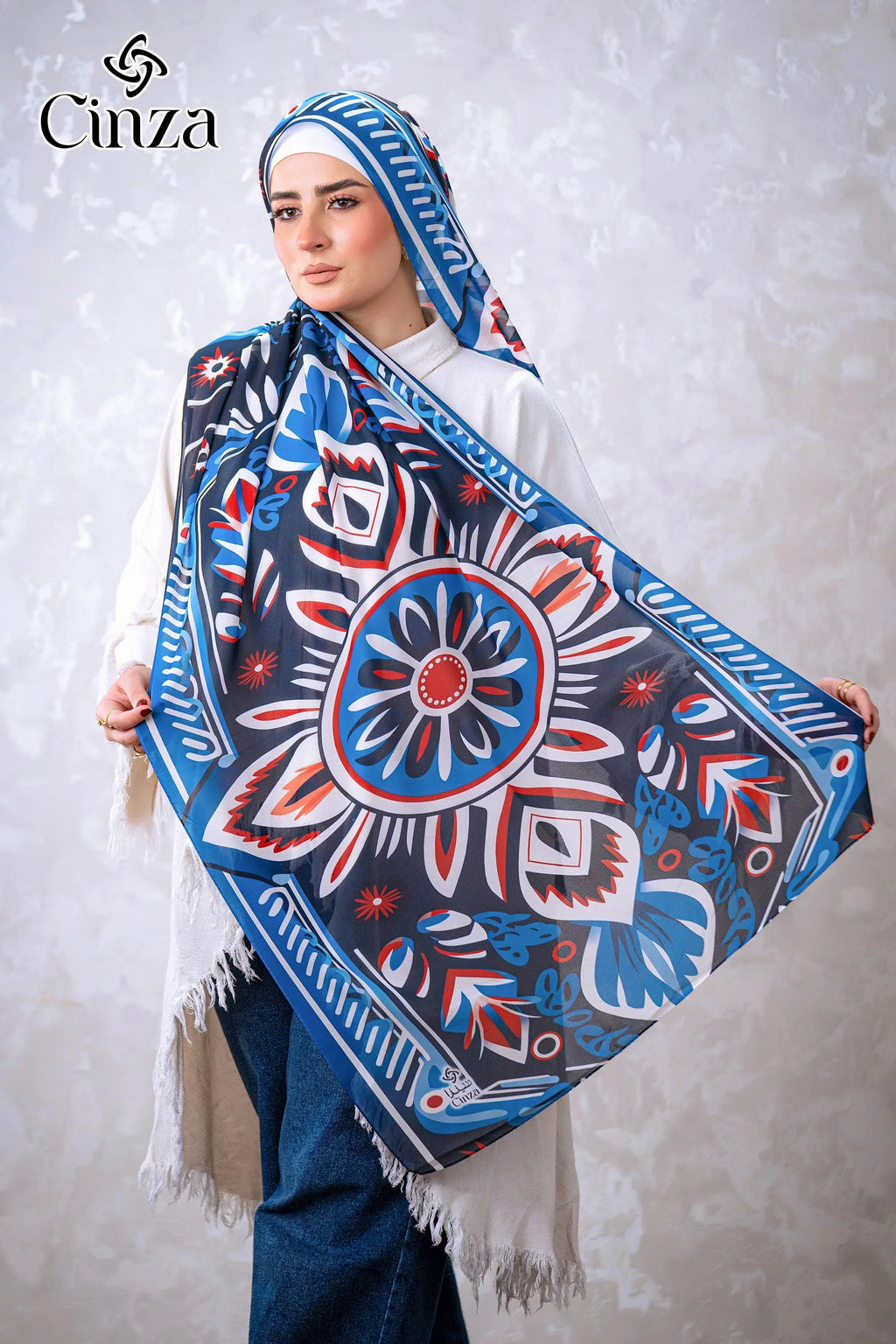 Blue printed chiffon hijab Sapphire Glow by Cinza 3