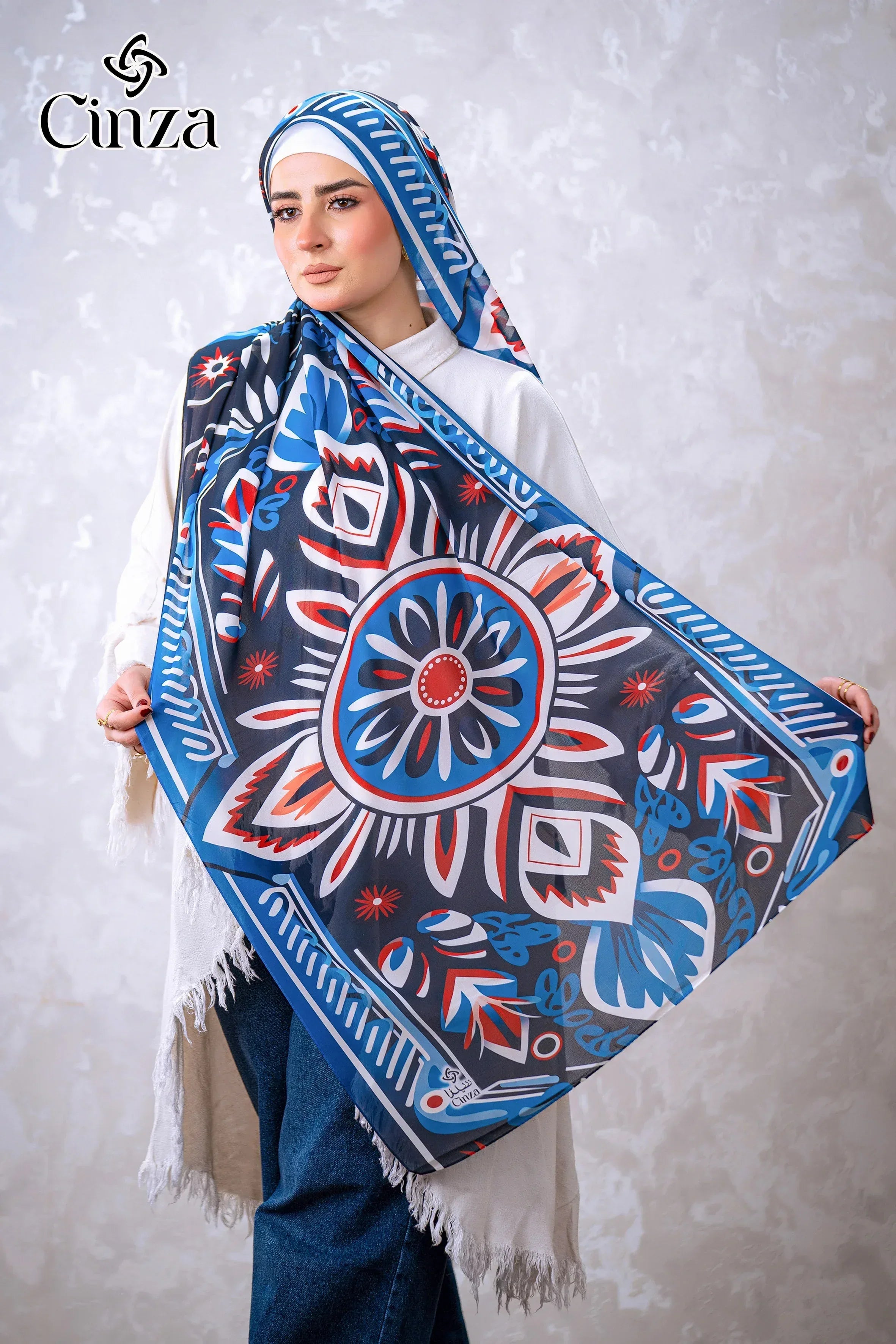 Blue printed chiffon hijab Sapphire Glow by Cinza 3