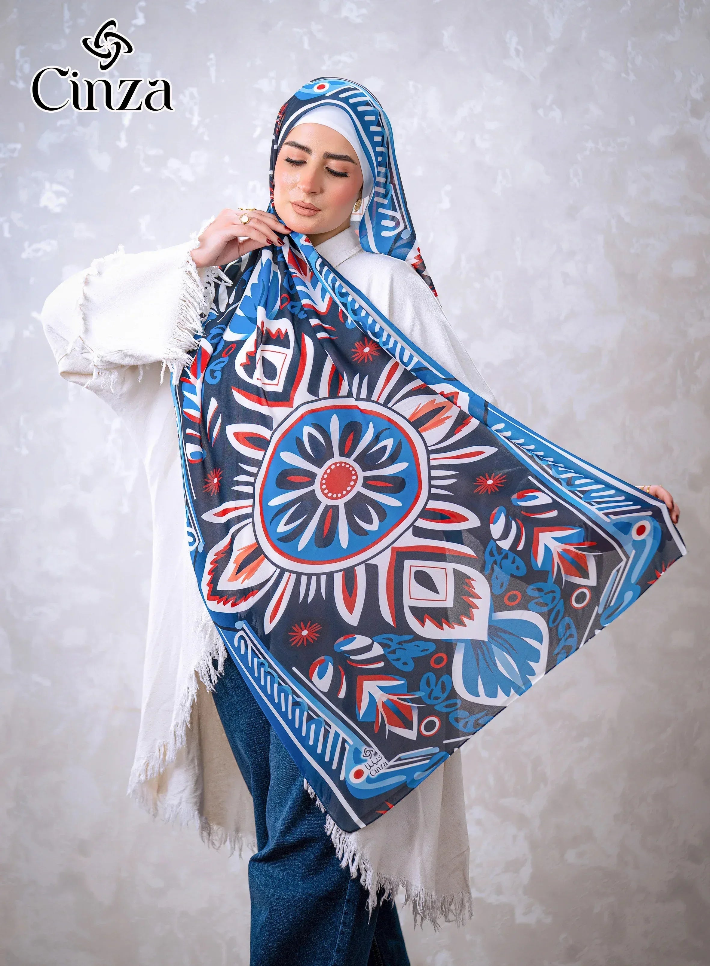 Blue printed chiffon hijab Sapphire Glow by Cinza 4