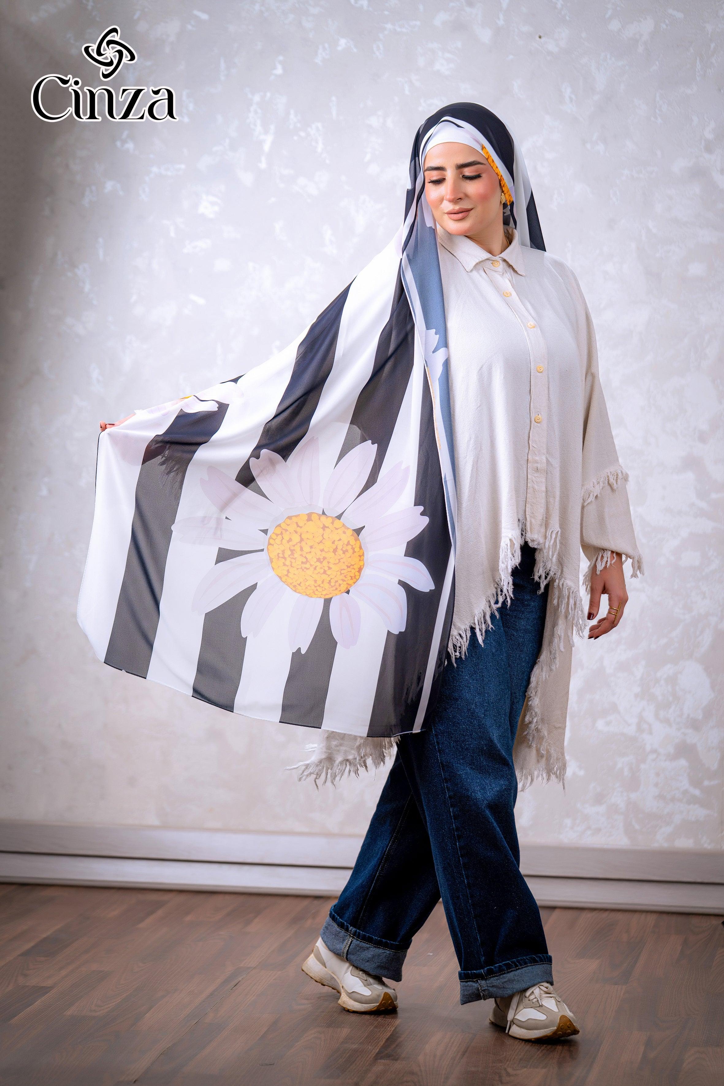 Printed chiffon hijab sunflower design for modest fashion