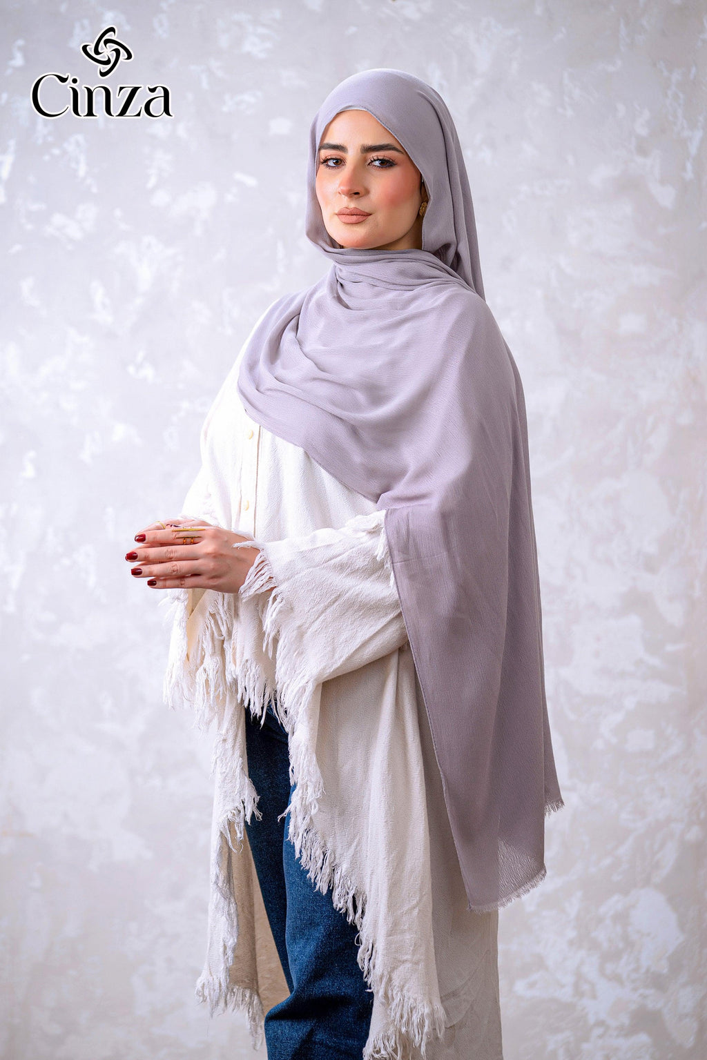 Light gray cotton sponge hijab by Cinza