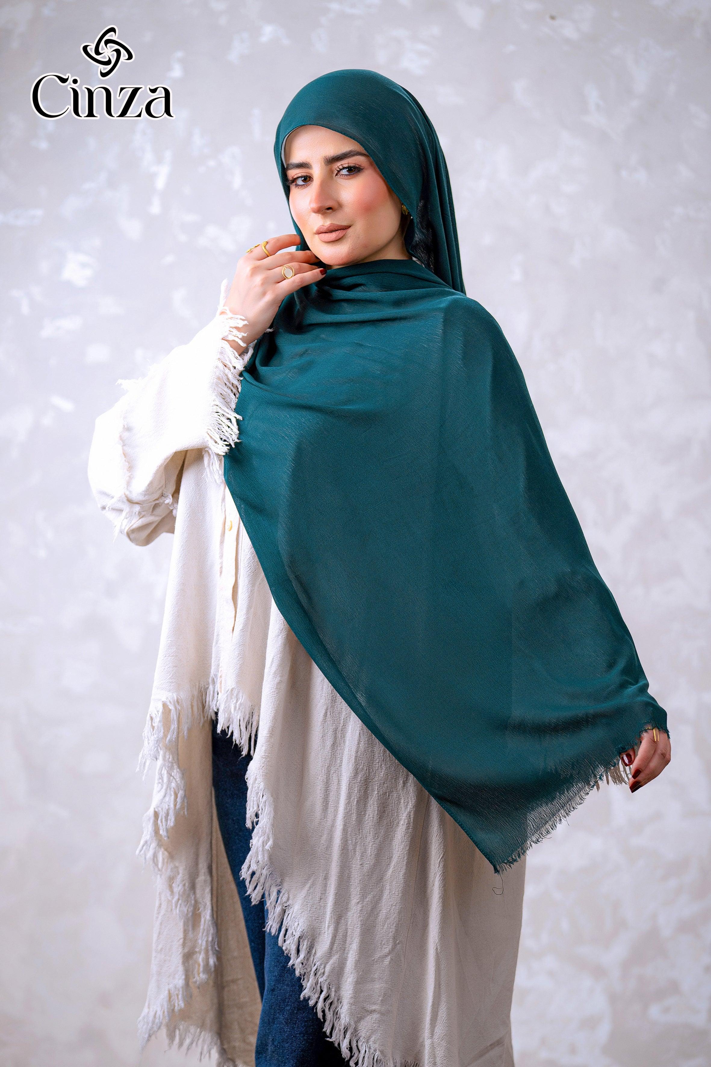Peacock green cotton sponge hijab by Cinza