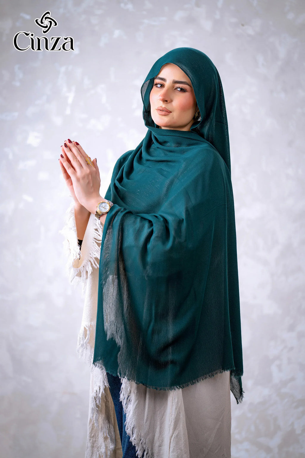 Soft breathable cotton sponge hijab in peacock green