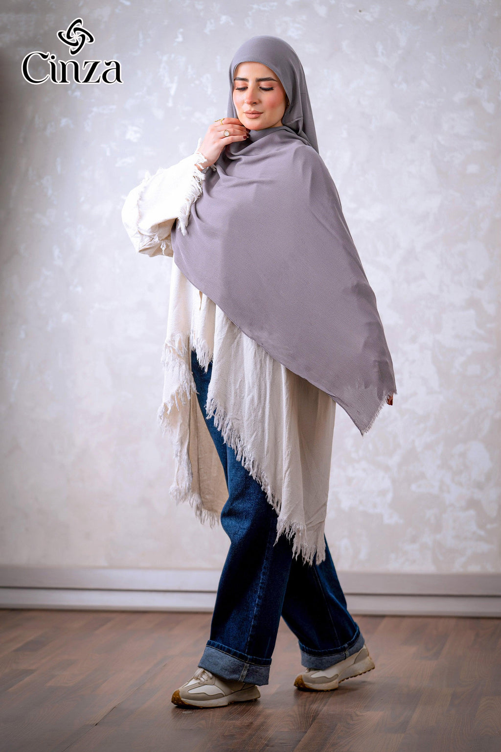 Plain gray hijab for everyday modest wear