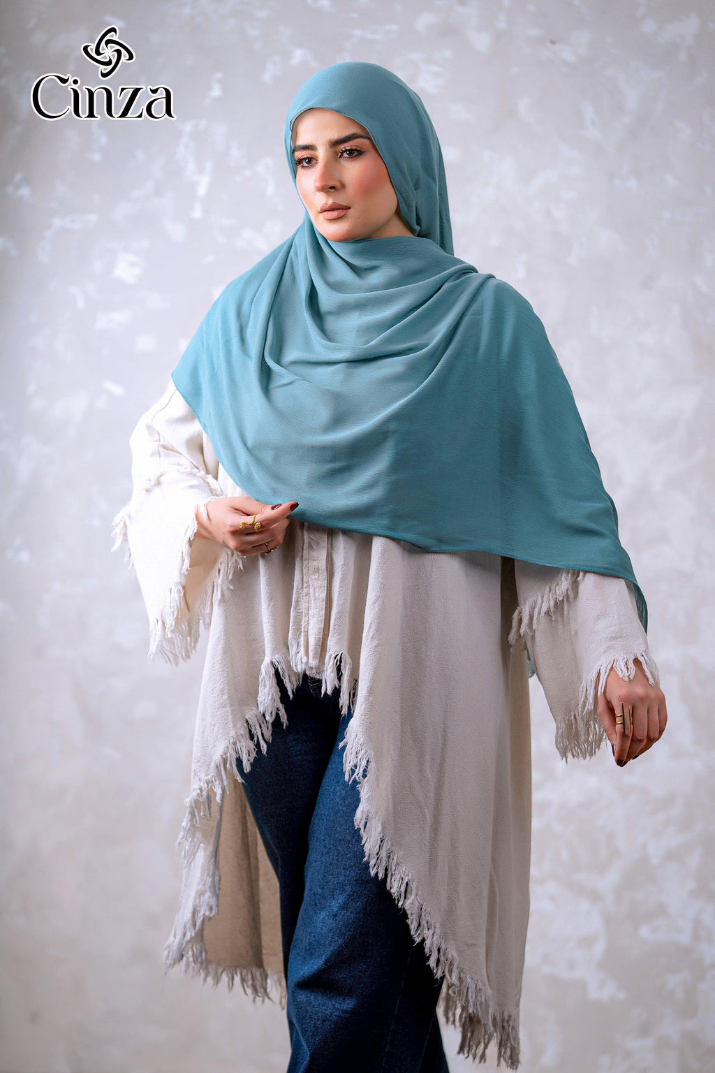Teal green cotton sponge hijab by Cinza