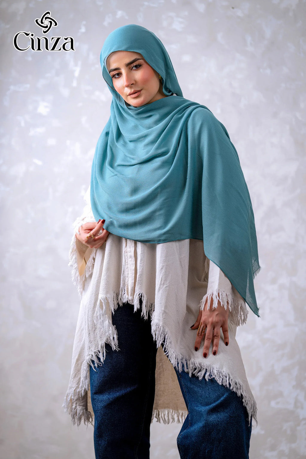 Soft breathable cotton sponge hijab in teal green