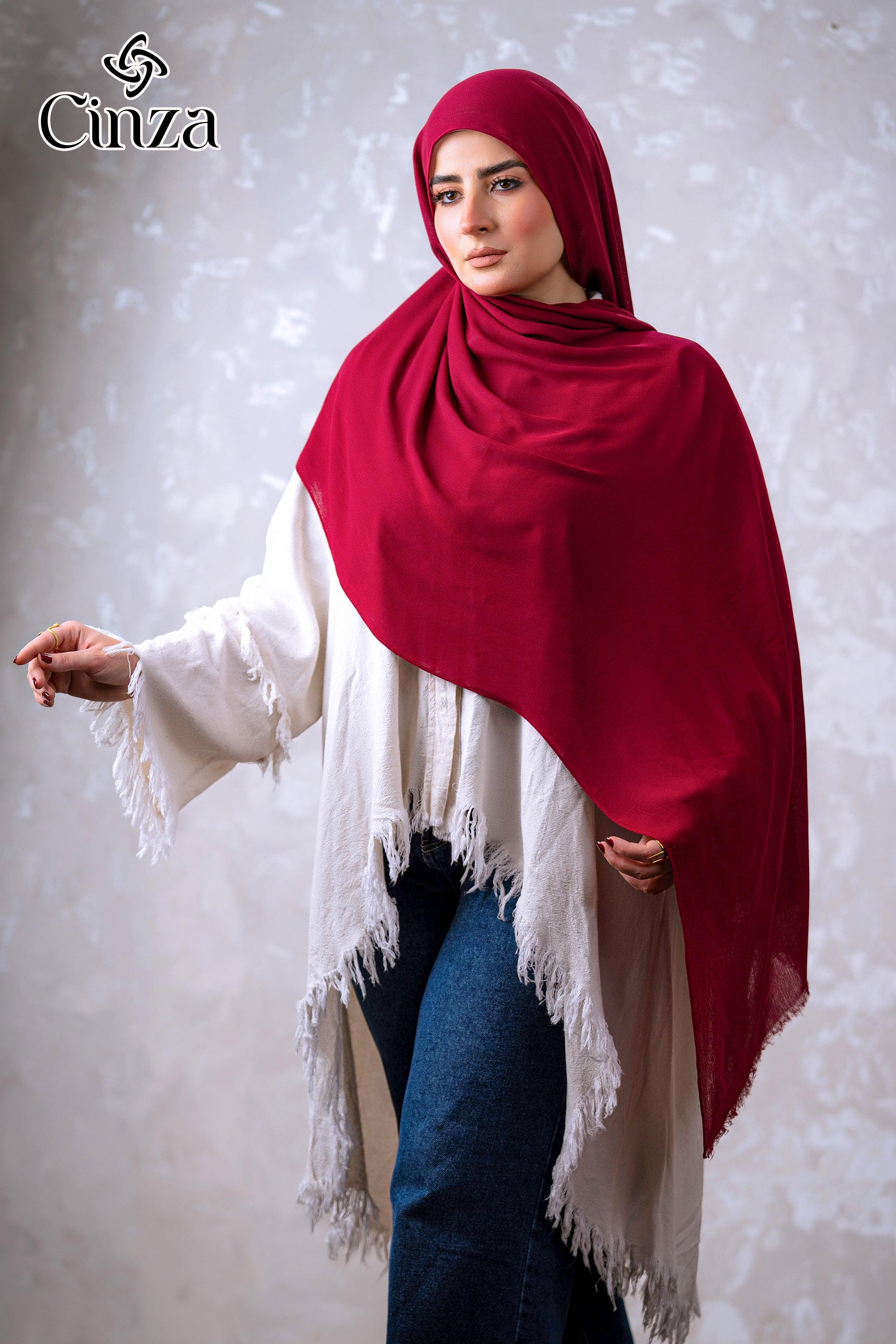 Burgundy cotton sponge hijab by Cinza