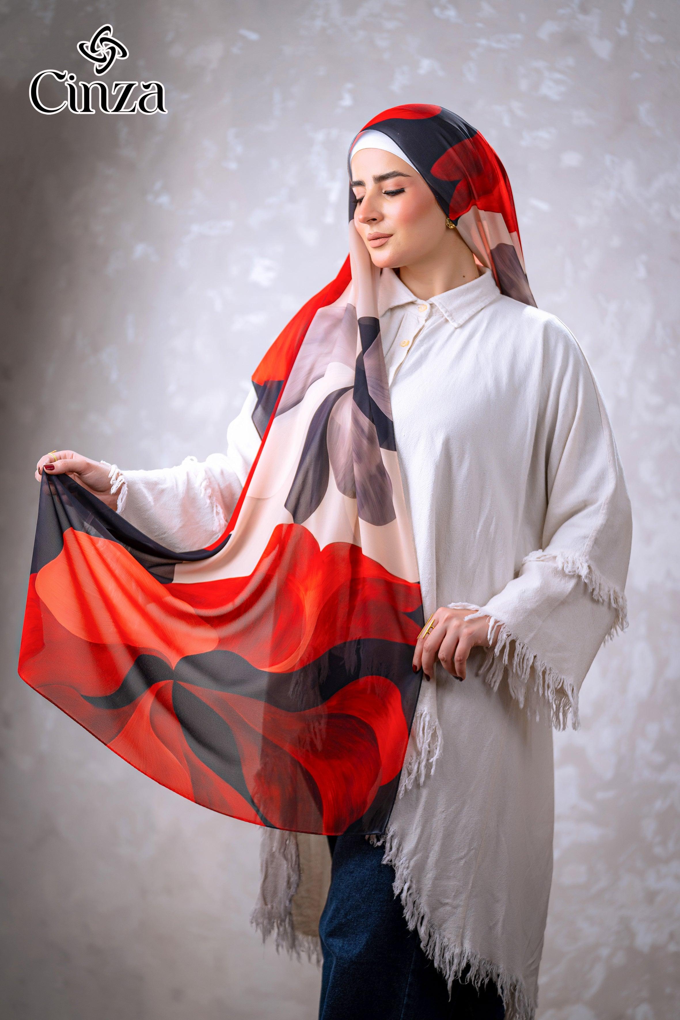 Urban Rose chiffon hijab with bold floral pattern
