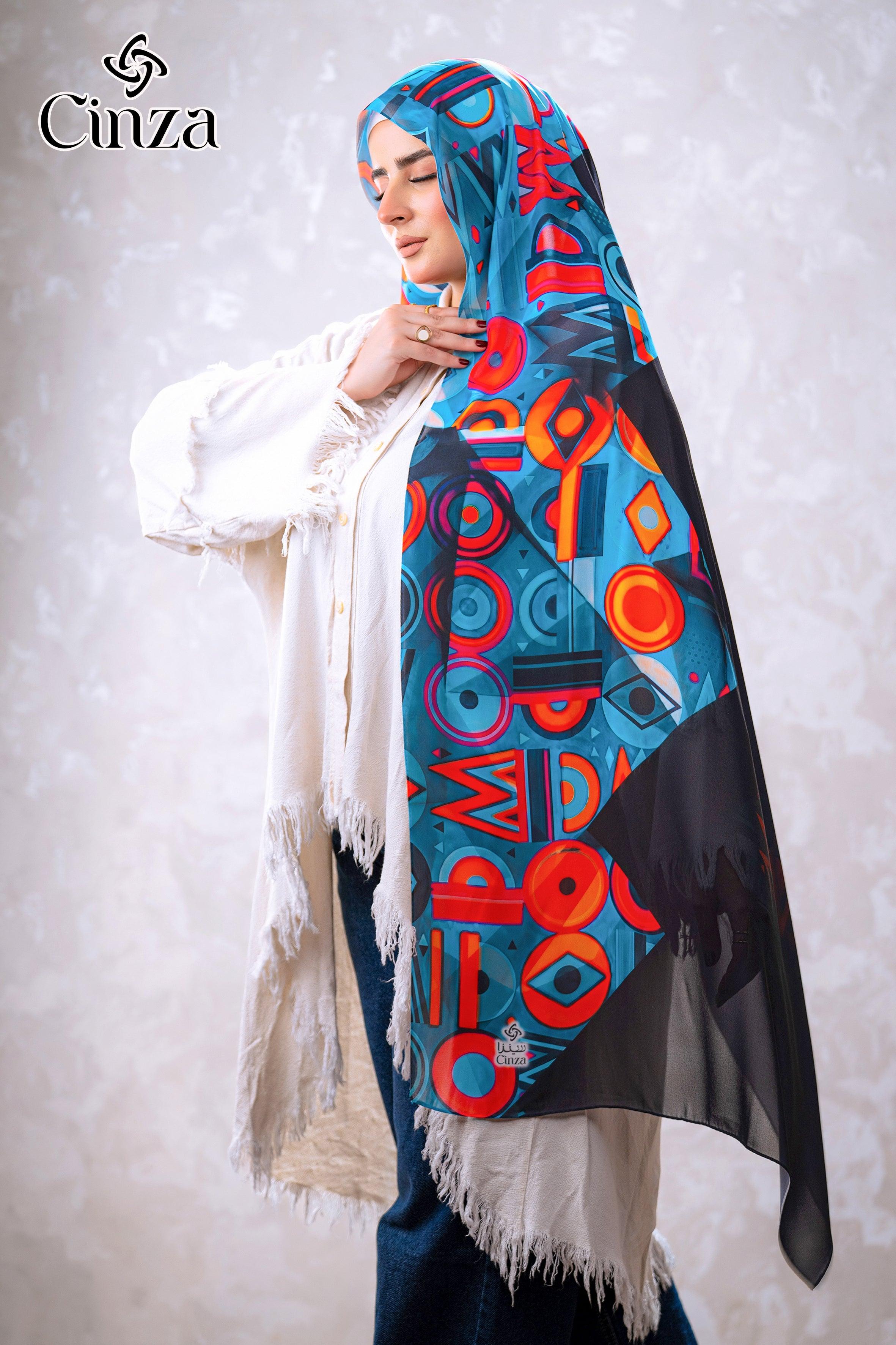 Nomad Soul abstract print chiffon hijab side view