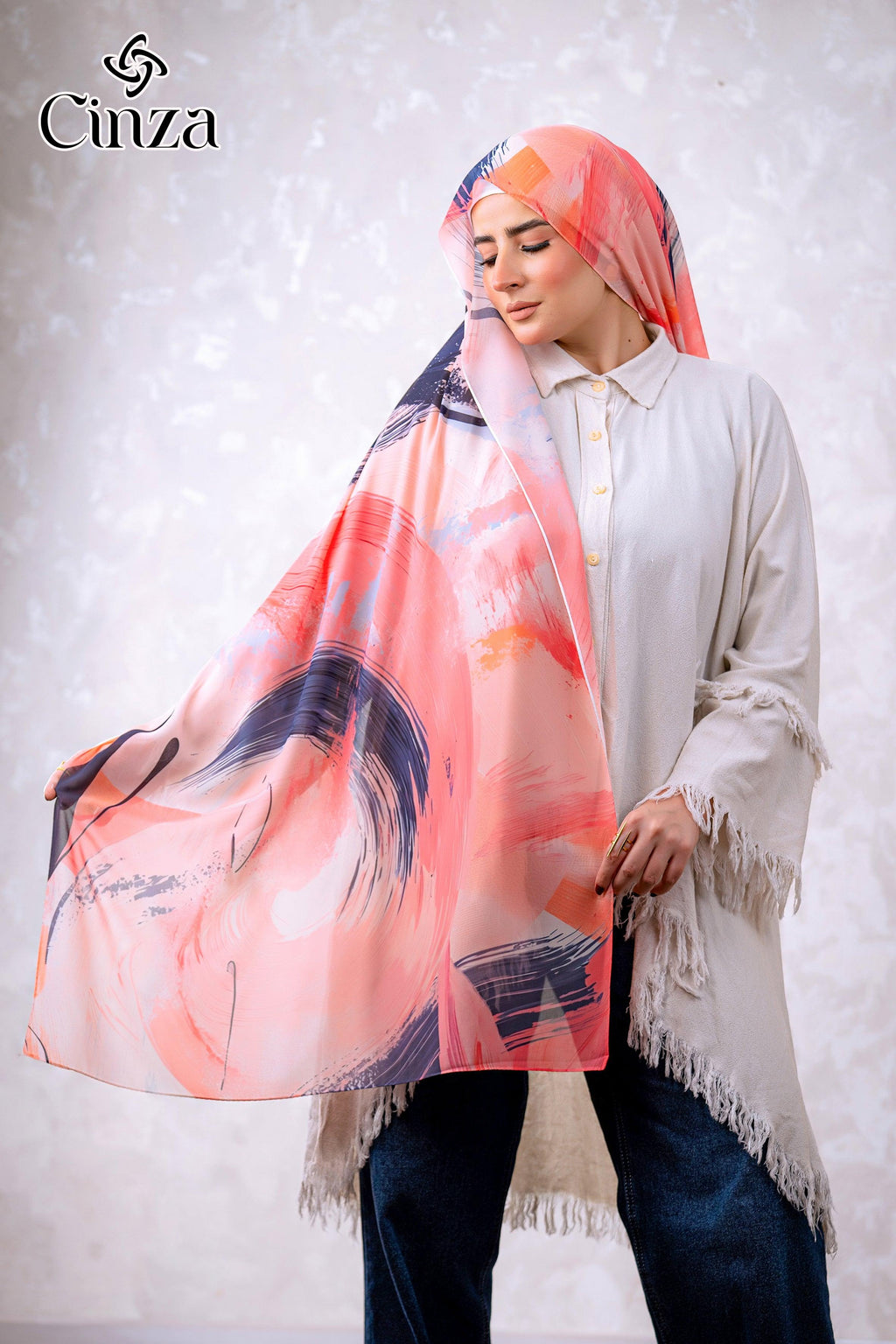 Pastel Drift printed chiffon hijab by Cinza