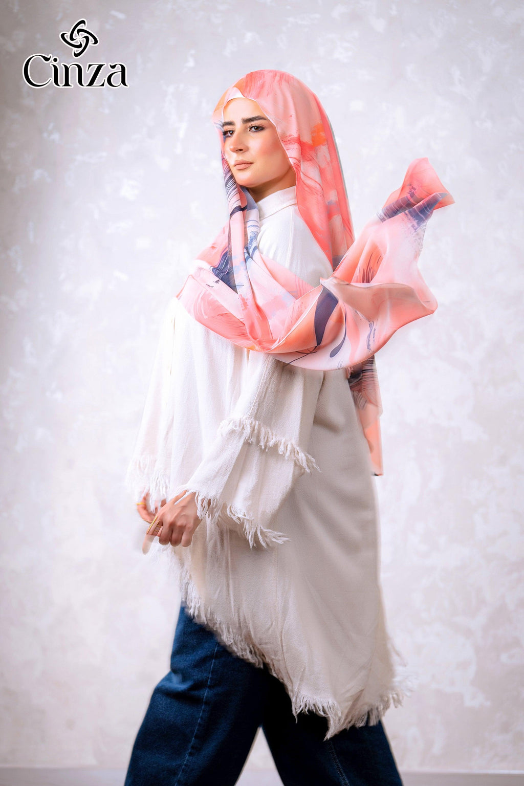 Pastel Drift chiffon hijab with brush print design