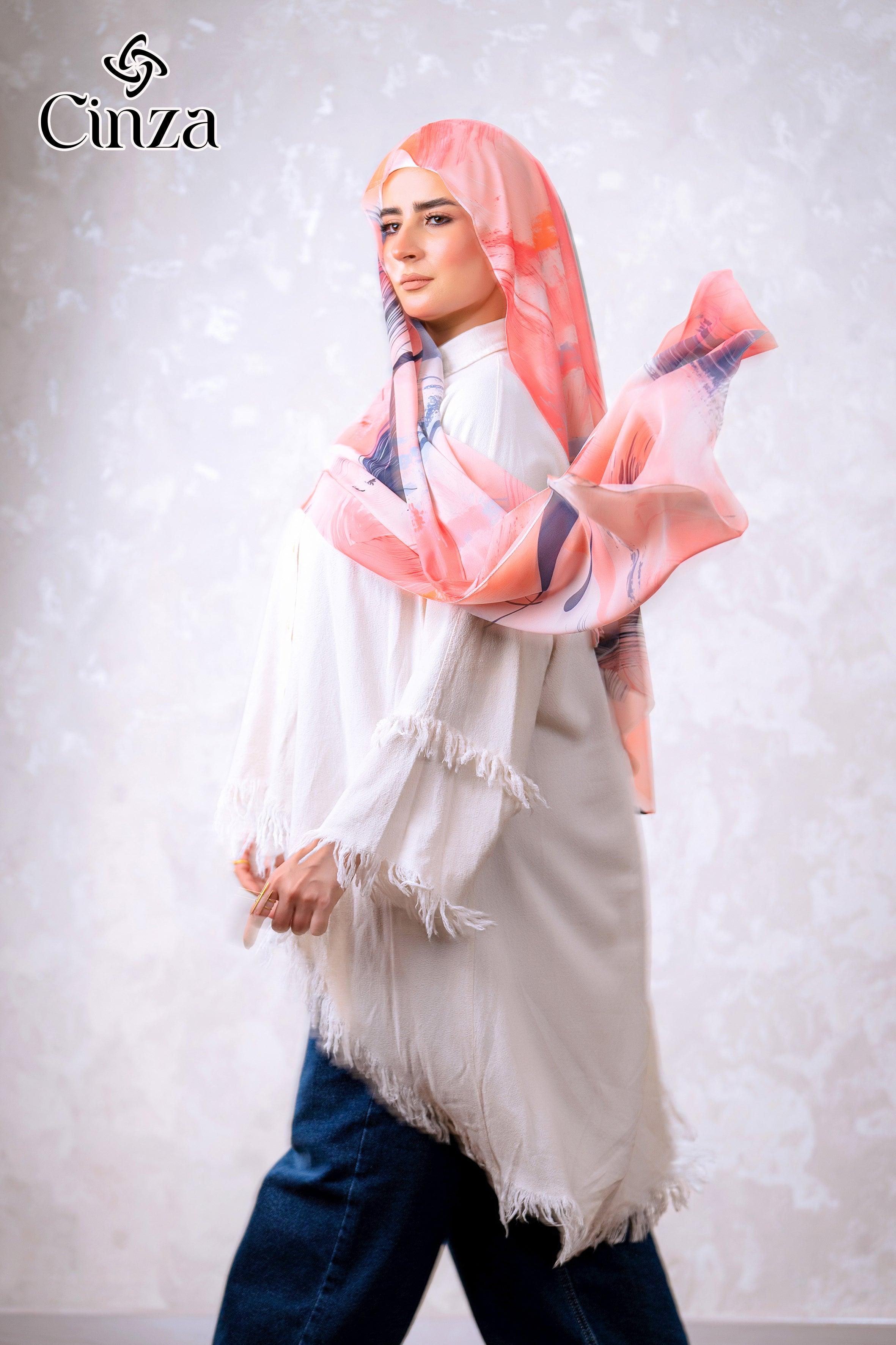 Pastel Drift chiffon hijab with brush print design