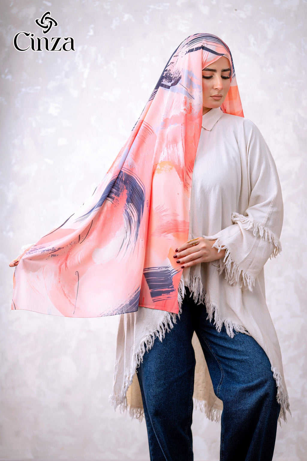 Elegant printed chiffon hijab in soft pastel colors