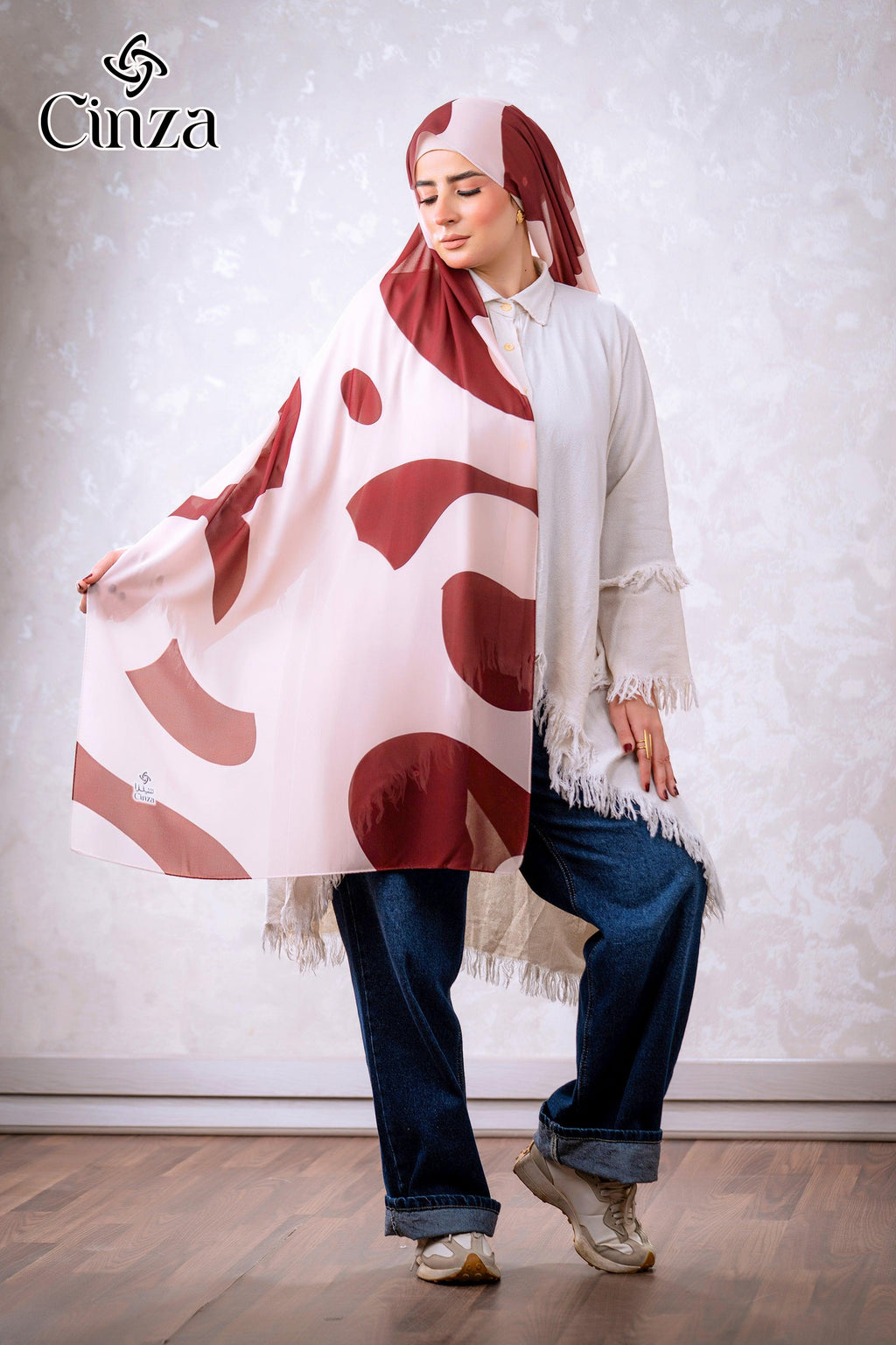 Duo Essence burgundy printed chiffon hijab by Cinza